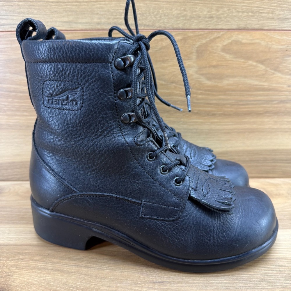 DANSKO Kiltie Boots Womens 6 EU 36 Vintage 90's Black Leather Lace Up Comfort - Picture 5 of 12